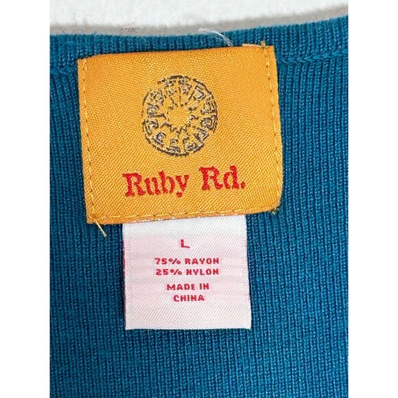 Ruby Rd. Women's Scoop Neck Embellished Sleeveless Stretch Top in Blue - Sz L - Picture 4 of 6